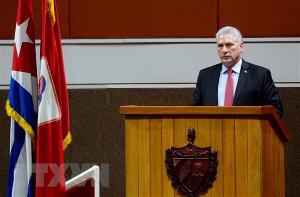 Chủ tịch Cuba Miguel Diaz-Canel phát biểu tại La Habana. (Ảnh: AFP/TTXVN)