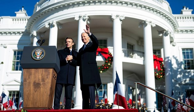 Tổng thống Mỹ Biden và người đồng cấp Pháp Macron tại Nhà Trắng. (Nguồn: The New York Times)