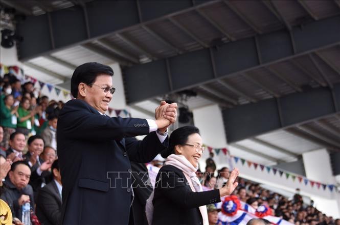 Tổng Bí thư, Chủ tịch nước Lào Thongloun Sisoulith tham dự tại lễ khai mạc. Ảnh: Đỗ Bá Thành/PV TTXVN tại Lào