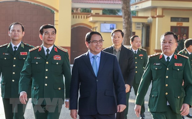 Thủ tướng Phạm Minh Chính đến thăm và làm việc với Bộ Tư lệnh Bộ đội Biên phòng. Ảnh: Dương Giang/TTXVN