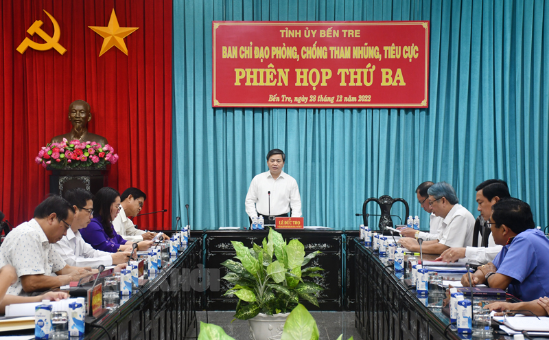 Ban Chỉ đạo phòng, chống tham nhũng, tiêu cực tỉnh tổ chức phiên họp thứ 3 Phát biểu kết luận của Bí thư Tỉnh ủy Lê Đức Thọ. Ảnh: H. Hiệp