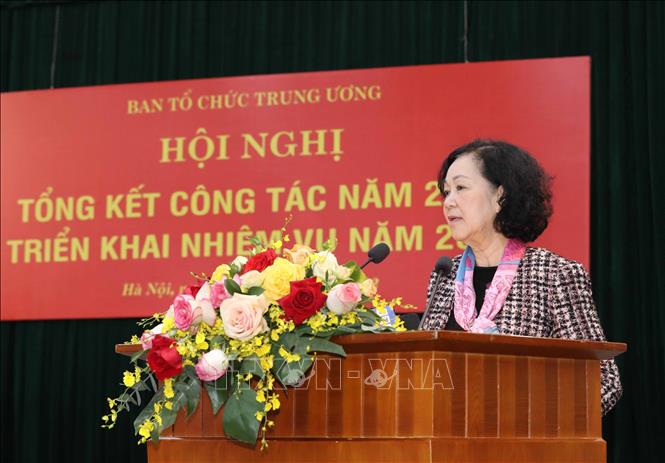 Đồng chí Trương Thị Mai, Ủy viên Bộ Chính trị, Bí thư Trung ương Đảng, Trưởng Ban Tổ chức Trung ương phát biểu chỉ đạo hội nghị. Ảnh: Phương Hoa/TTXVN