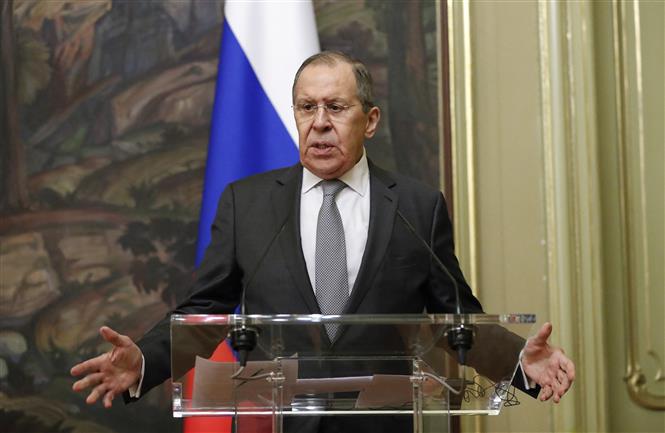 Ngoại trưởng Nga Sergei Lavrov tại cuộc họp báo ở Moskva, Nga. Ảnh: AFP/TTXVN