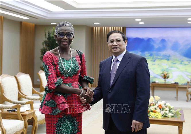 Thủ tướng Phạm Minh Chính tiếp Phó tổng Giám đốc Quỹ Tiền tệ Quốc tế (IMF) phụ trách khu vực châu Á - Thái Bình Dương Antoinette Sayeh. Ảnh: An Đăng/TTXVN