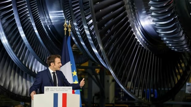 Tổng thống Pháp Emmanuel Macron trình bày về chính sách năng lượng của ông ở Belfort, miền Đông nước Pháp. (Ảnh: AFP)