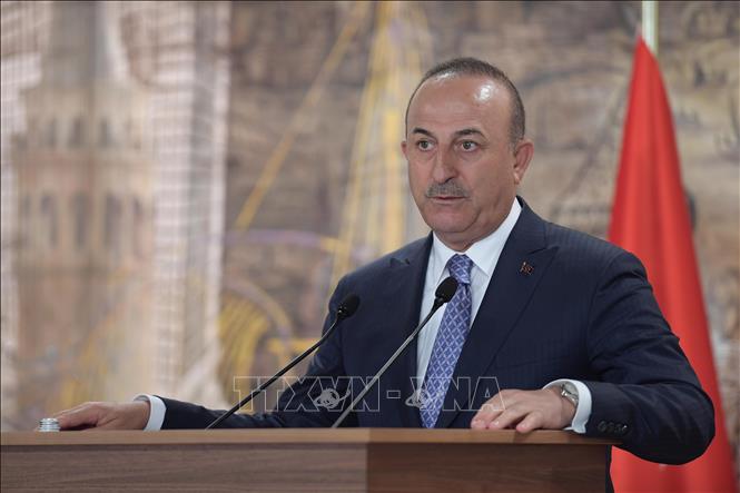 Ngoại trưởng Thổ Nhĩ Kỳ Mevlut Cavusoglu phát biểu tại một cuộc họp báo ở Istanbul, Thổ Nhĩ Kỳ. Ảnh tư liệu: THX/TTXVN