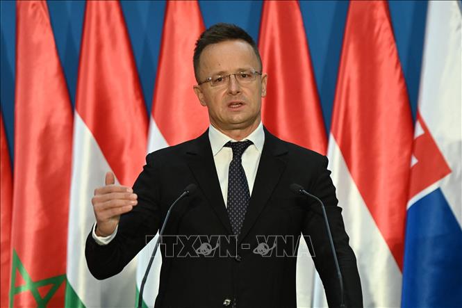 Ngoại trưởng Hungary Peter Szijjarto phát biểu tại cuộc họp báo ở Budapest. Ảnh tư liệu: AFP/TTXVN