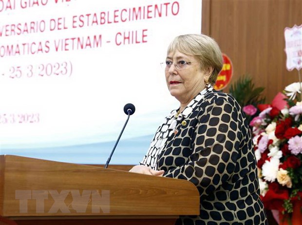 Nguyên Tổng thống Chile Michelle Bachelet Jeria phát biểu tại tại buổi lễ. (Ảnh: An Đăng/TTXVN)