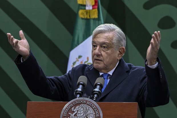 Tổng thống Mexico Andrés Manuel López Obrador phát biểu tại cuộc họp báo ở Mexico City. (Ảnh: AFP/TTXVN)