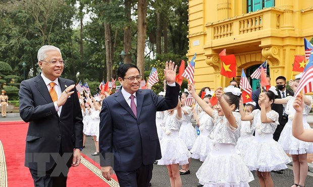 Thủ tướng Phạm Minh Chính chủ trì Lễ đón Thủ tướng Malaysia Dato’ Sri Ismail Sabri bin Yaakob thăm chính thức Việt Nam tháng 3-2022. Ảnh: Dương Giang/TTXVN