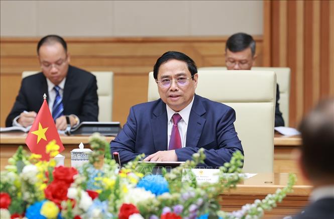 Thủ tướng Phạm Minh Chính phát biểu tại buổi hội kiến Toàn quyền Australia David Hurley. Ảnh: Dương Giang/TTXVN