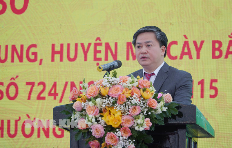 Bí thư Tỉnh ủy Lê Đức Thọ phát biểu tại lễ công bố thành lập Thị trấn Phước Mỹ Trung