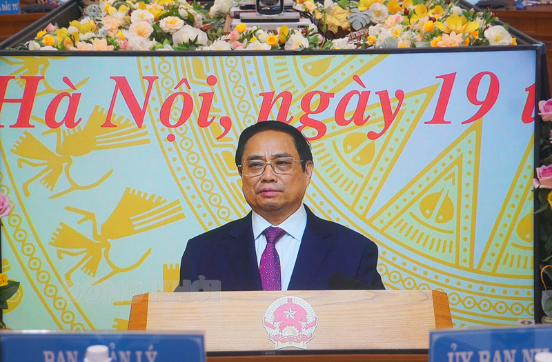 Thủ tướng Chính phủ Phạm Minh Chính phát biểu tại phiên họp (ảnh chụp qua màn hình trực tuyến).