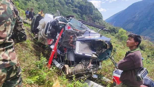 Hiện trường vụ rơi trực thăng tại Nepal. Nguồn: Nepal Live Today