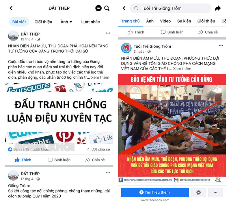 Trang Fanpage Đất Thép, Tuổi trẻ Giồng Trôm đăng tải bài viết bảo vệ nền tảng tư tưởng của Ðảng.