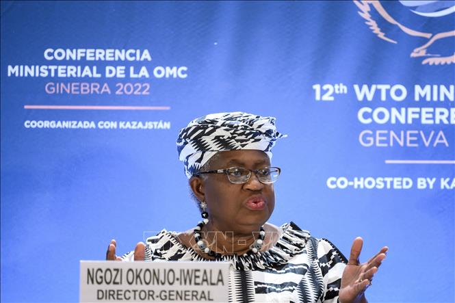 Tổng giám đốc WTO Ngozi Okonjo-Iweala phát biểu tại cuộc họp báo ở Geneva, Thụy Sĩ. Ảnh tư liệu: AFP/TTXVN