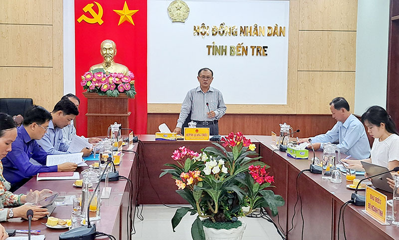 Phó chủ tịch Thường trực HĐND tỉnh Huỳnh Quang Triệu phát biểu tại buổi làm việc.
