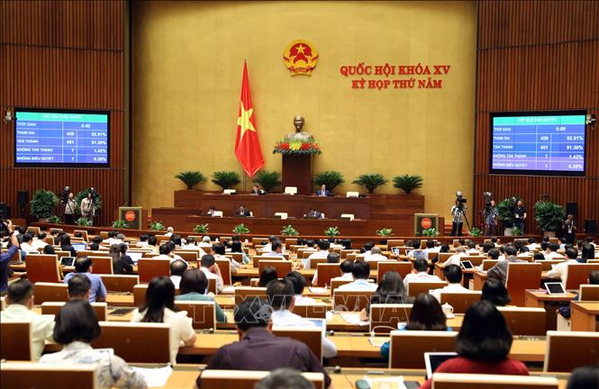 Quốc hội biểu quyết thông qua Nghị quyết về Chương trình giám sát của Quốc hội năm 2024. Ảnh: An Đăng/TTXVN