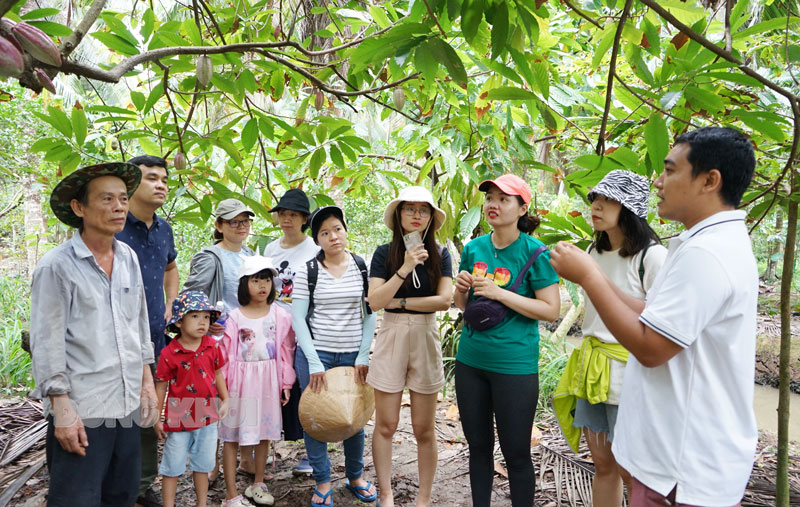 Du khách trải nghiệm khám phá nông thôn tại huyện Giồng Trôm.