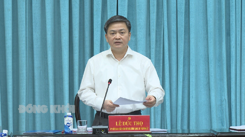 Ủy viên Trung ương Đảng - Bí thư Tỉnh ủy, Trưởng Ban Chỉ đạo phòng, chống tham nhũng, tiêu cực tỉnh Lê Đức Thọ phát biểu tại phiên họp.