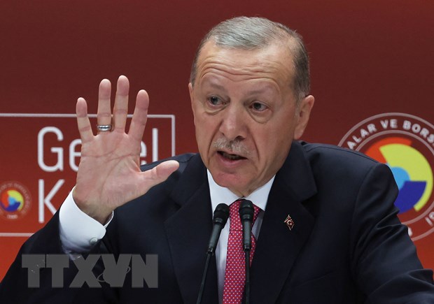 Tổng thống Thổ Nhĩ Kỳ Recep Tayyip Erdogan phát biểu tại Ankara ngày 30-5-2023. (Ảnh: AFP/TTXVN)