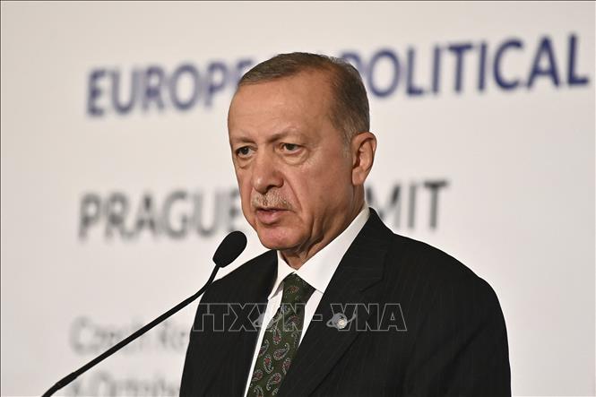 Tổng thống Thổ Nhĩ Kỳ Recep Tayyip Erdogan trong cuộc họp báo tại Hội nghị Cộng đồng chính trị châu Âu ở Prague, CH Séc. Ảnh (tư liệu): AFP/TTXVN