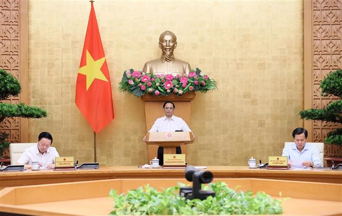 Thủ tướng Phạm Minh Chính chủ trì Phiên họp Chính phủ chuyên đề về xây dựng pháp luật tháng 7-2023. Ảnh: Dương Giang/TTXVN