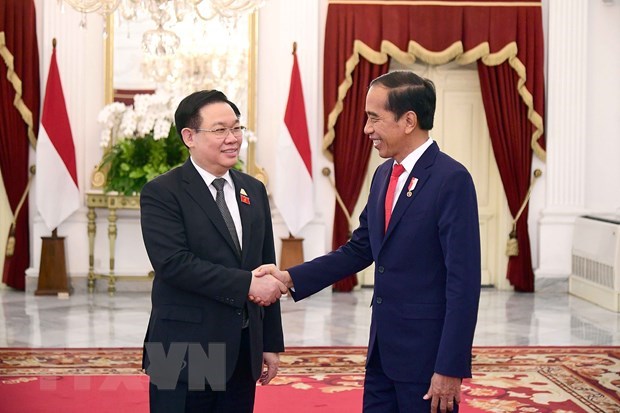 Chủ tịch Quốc hội Vương Đình Huệ hội kiến với Tổng thống Indonesia Joko Widodo. (Nguồn: TTXVN)