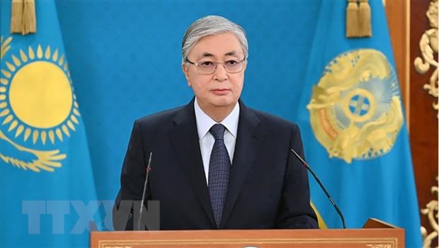 Tổng thống Kazakhstan Kassym-Jomart Tokayev phát biểu tại Alamaty, Kazakhstan. (Ảnh: AFP/TTXVN)