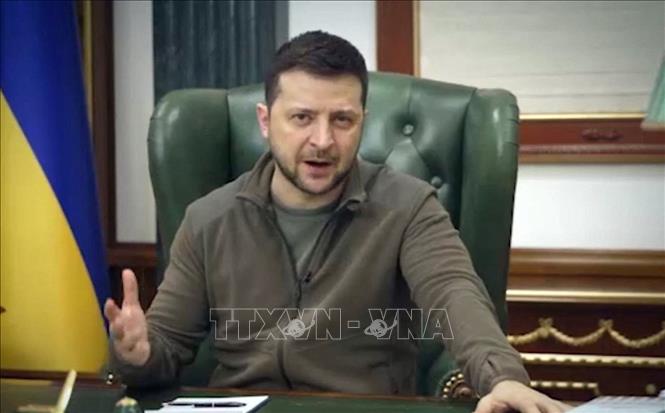  Tổng thống Ukraine Volodymyr Zelensky phát biểu tại một cuộc họp ở Kiev. Ảnh: AFP/TTXVN