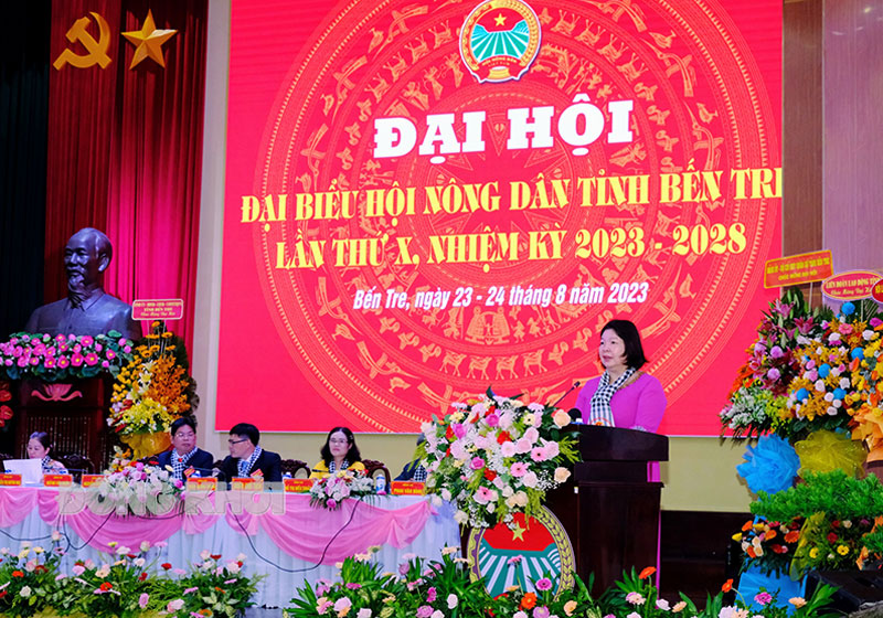 Phó chủ tịch Trung ương Hội Nông dân Việt Nam Cao Xuân Thu Vân phát biểu chỉ đạo tại đại hội. Ảnh: Trung Hiếu