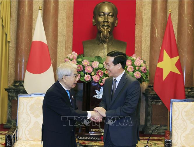 Chủ tịch nước Võ Văn Thưởng tiếp Chủ tịch Thượng viện Nhật Bản Chủ tịch nước Võ Văn Thưởng tiếp Chủ tịch Thượng viện Nhật Bản Otsuji Hidehisa. Ảnh: Thống Nhất/TTXVN