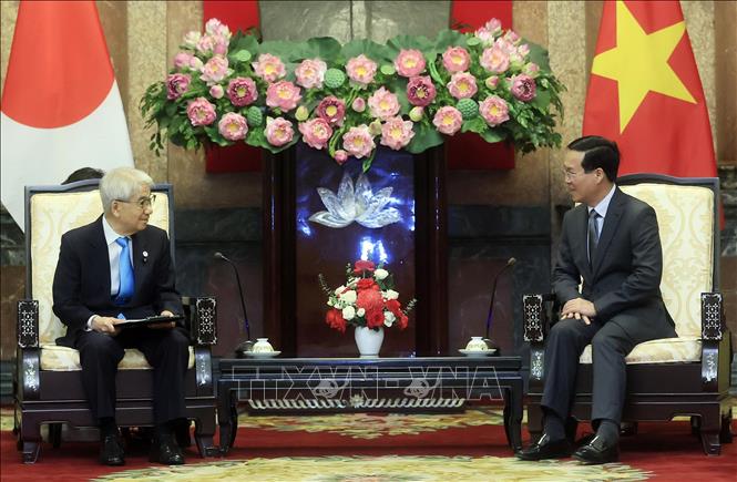 Chủ tịch nước Võ Văn Thưởng tiếp Chủ tịch Thượng viện Nhật Bản Chủ tịch nước Võ Văn Thưởng tiếp Chủ tịch Thượng viện Nhật Bản Otsuji Hidehisa. Ảnh: Thống Nhất/TTXVN