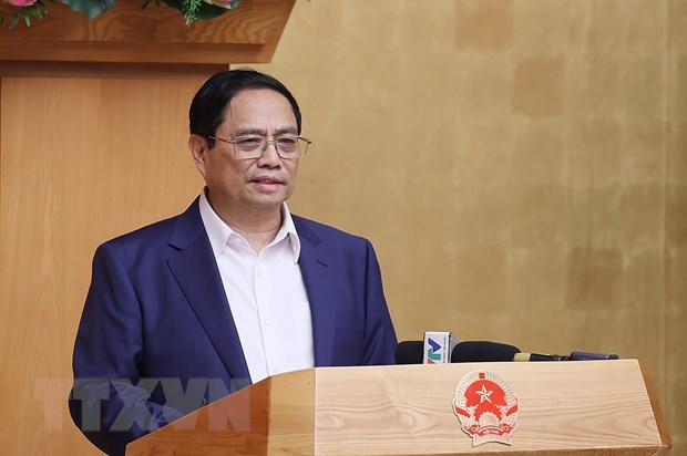 Thủ tướng Phạm Minh Chính chủ trì Phiên họp Chính phủ thường kỳ tháng 8-2023. (Ảnh: Dương Giang/TTXVN)