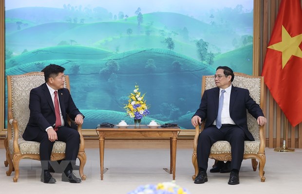 Thủ tướng Phạm Minh Chính tiếp Bộ trưởng Bộ Tư pháp và Nội vụ Mông Cổ Thủ tướng đánh giá cao việc Mông Cổ luôn coi trọng quan hệ với Việt Nam. Ảnh: Dương Giang-TTXVN