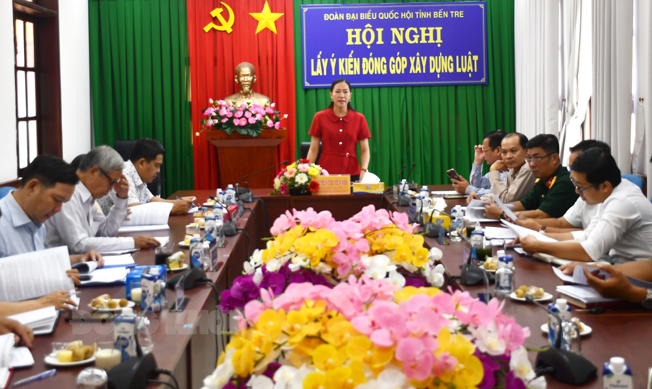 Đoàn đại biểu Quốc hội tỉnh hội nghị lấy ý kiến các dự án luật Các đại biểu dự hội nghị.