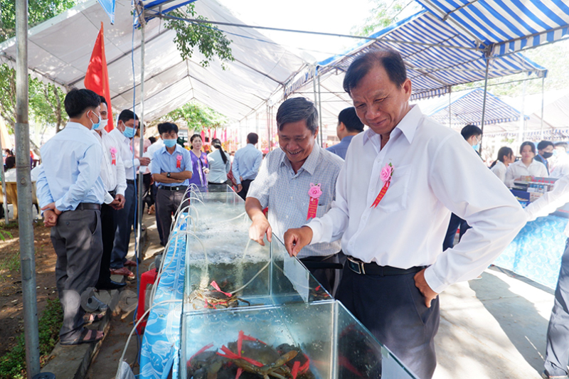 Giới thiệu sản phẩm “Cua biển Bến Tre” của huyện Thạnh Phú. Ảnh: Minh Mừng