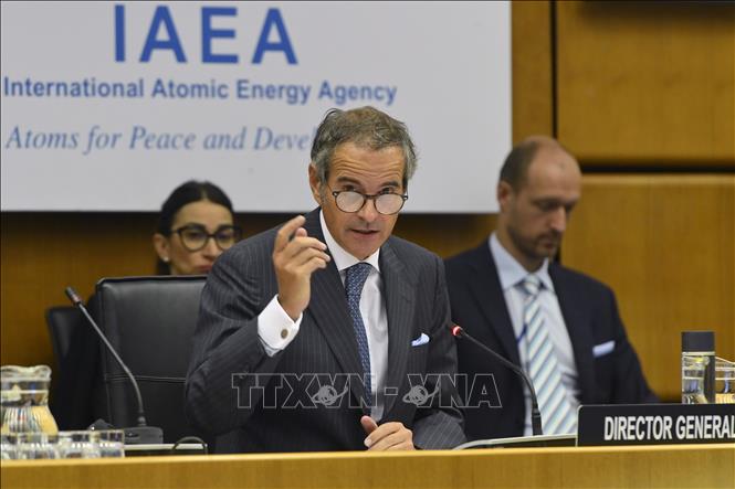 Tổng Giám đốc IAEA Rafael Mariano Grossi phát biểu khai mạc cuộc họp. Ảnh: TTXVN phát