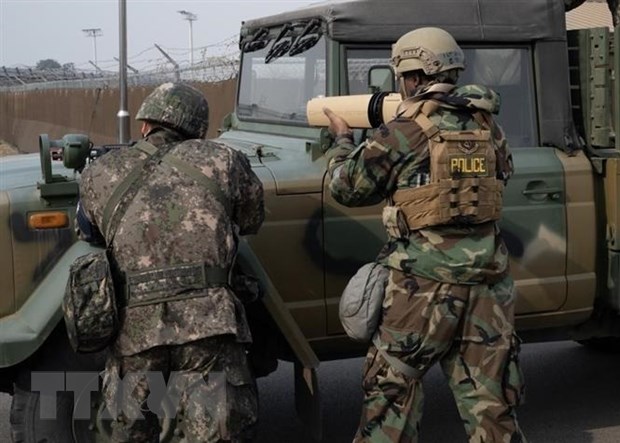 Binh sỹ Hàn Quốc và Mỹ tham gia một cuộc tập trận ở Gunsan, Hàn Quốc. (Ảnh: Yonhap/TTXVN)