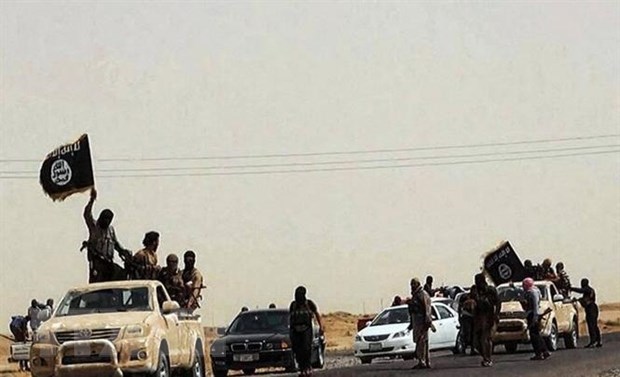 Hơn 1.000 con em các tay súng IS là người nước ngoài rời Iraq Các tay súng IS di chuyển trên một tuyến đường tại tỉnh Salaheddin, Iraq. (Nguồn: AFP/TTXVN)