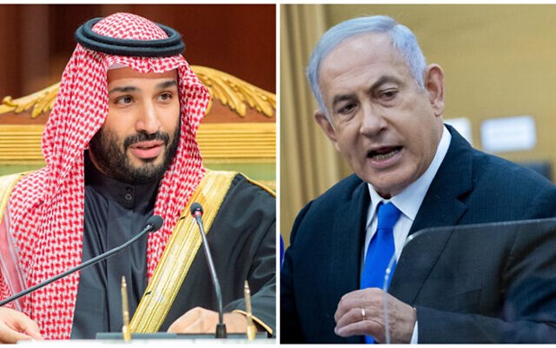 Thái tử Ả Rập Saudi Mohammed bin Salman (trái) và Thủ tướng Israel Benjamin Netanyahu. (Nguồn: AP)