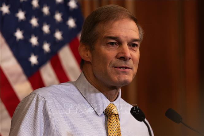 Hạ nghị sĩ Jim Jordan, Chủ tịch Ủy ban Tư pháp Hạ viện Mỹ, trong cuộc họp báo tại Washington DC., ngày 20-10-2023. Ảnh: THX/TTXVN