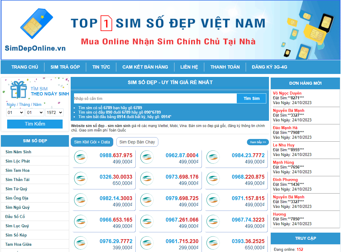 Mua sim số đẹp đơn giản, uy tín, nhanh chóng tại Sim Đẹp Online