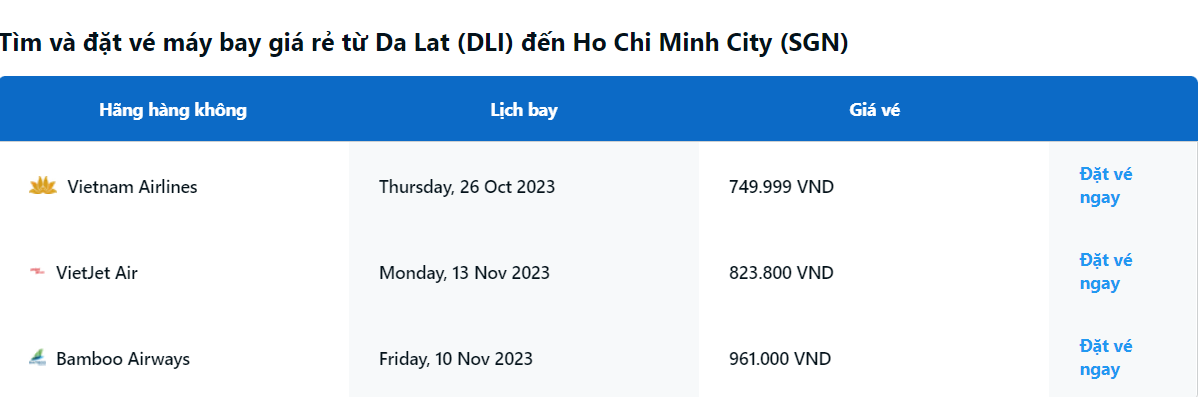 Vé máy bay Đà Lạt - Sài Gòn giá rẻ chỉ có tại Traveloka