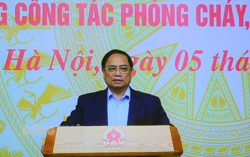 Hội nghị trực tuyến toàn quốc đánh giá kết quả thực hiện Chỉ thị số 01/CT-TTg về tăng cường công tác phòng cháy, chữa cháy trong tình hình mới Thủ tướng Chính phủ Phạm Minh Chính phát biểu chỉ đạo hội nghị