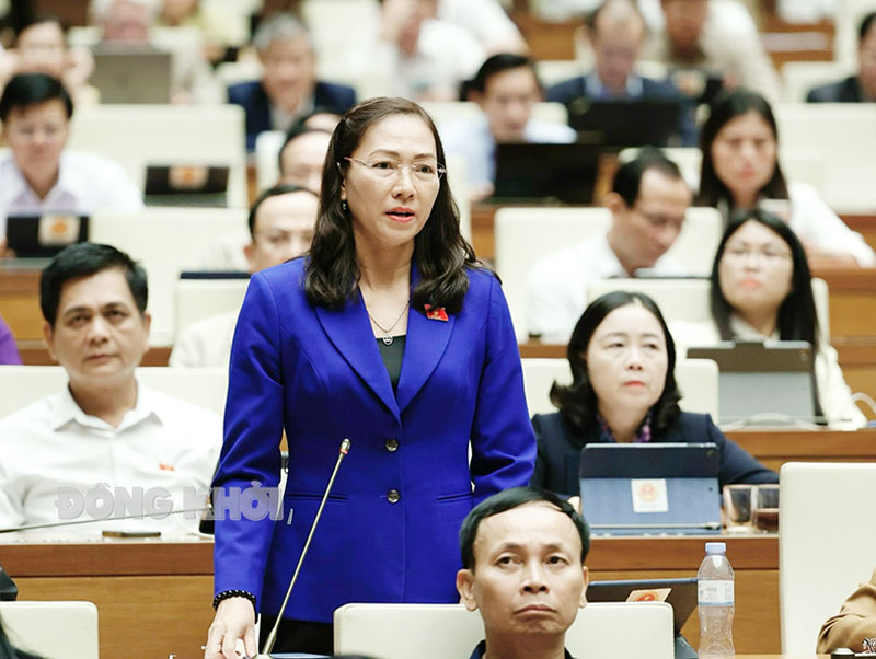 Đại biểu Nguyễn Thị Yến Nhi- Phó trưởng đoàn chuyên trách tỉnh Bến Tre tham gia tranh luận tại Hội trường.