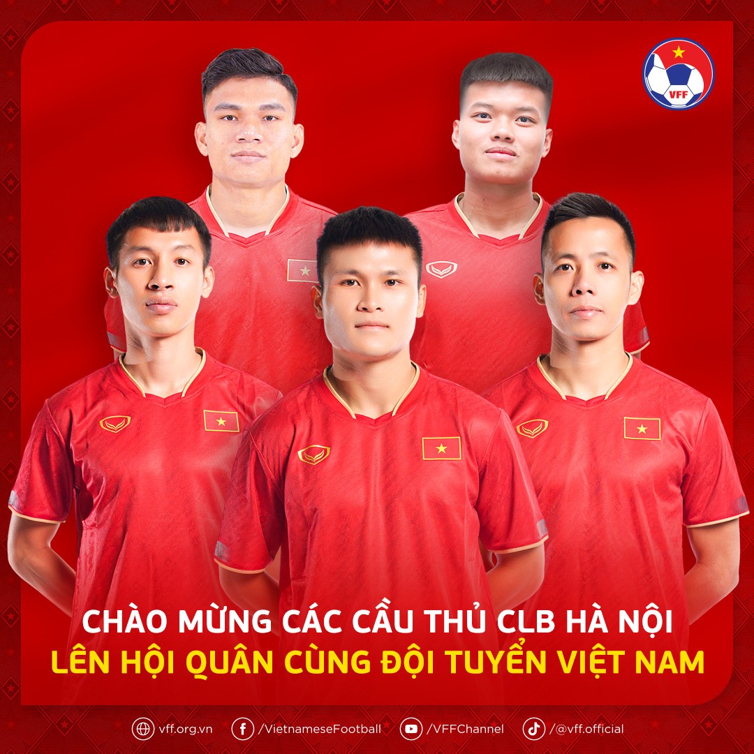 ĐT Việt Nam đón 5 cầu thủ Hà Nội FC lên tập trung (Ảnh: VFF)