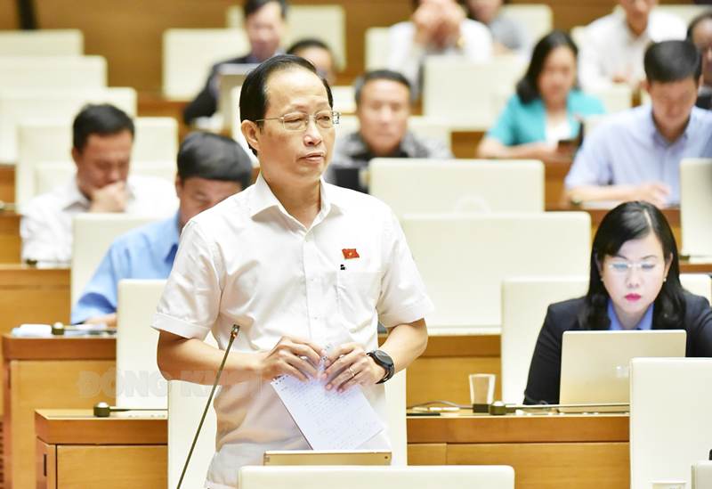 Đại biểu Nguyễn Trúc Sơn - Bến Tre, tham gia thảo luận tại Hội trường sáng 8-11-2023.