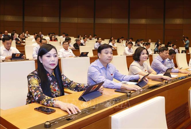 Quốc hội thông qua Nghị quyết về dự toán ngân sách nhà nước năm 2024 Đoàn đại biểu Quốc hội tỉnh Vĩnh Phúc biểu quyết thông qua Nghị quyết về dự toán ngân sách nhà nước năm 2024. Ảnh: Doãn Tấn/TTXVN