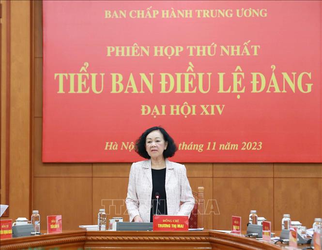 Tiểu ban Điều lệ Đảng Đại hội đại biểu toàn quốc lần thứ XIV tiến hành Phiên họp thứ nhất Thường trực Ban Bí thư Trương Thị Mai phát biểu chỉ đạo Phiên họp. Ảnh: Phương Hoa/TTXVN